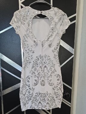 White Short Sequin Embellished Mini Dress